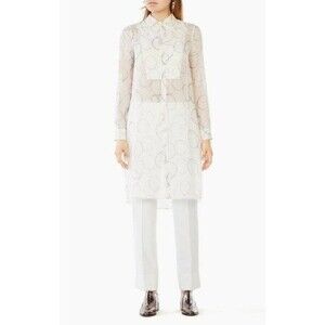 BCBG MaxAzria Taylur 100% Silk Semi-Sheer A-line Button Down Top Small